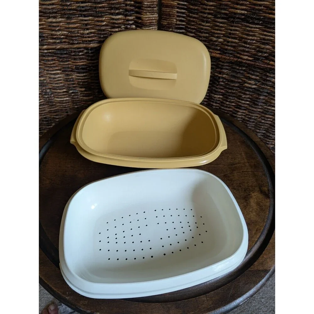 Tupperware Microwave Vegetable Steamer 3 Piece Harvest Gold Vintage